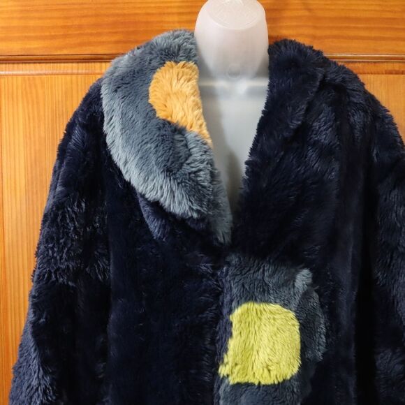 Suziklo Vintage Y2K Blue Spotted Fuzzy Trench Coat Opera Size Large/XL - Picture 4 of 13